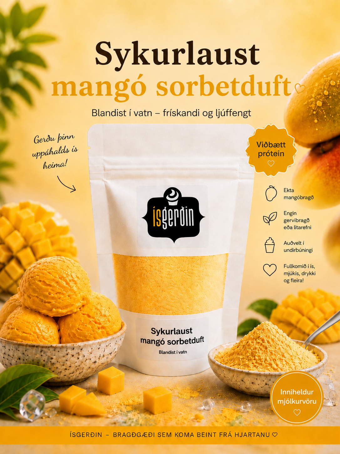 Ísduft - Mangósorbet sykurlaus m.próteini