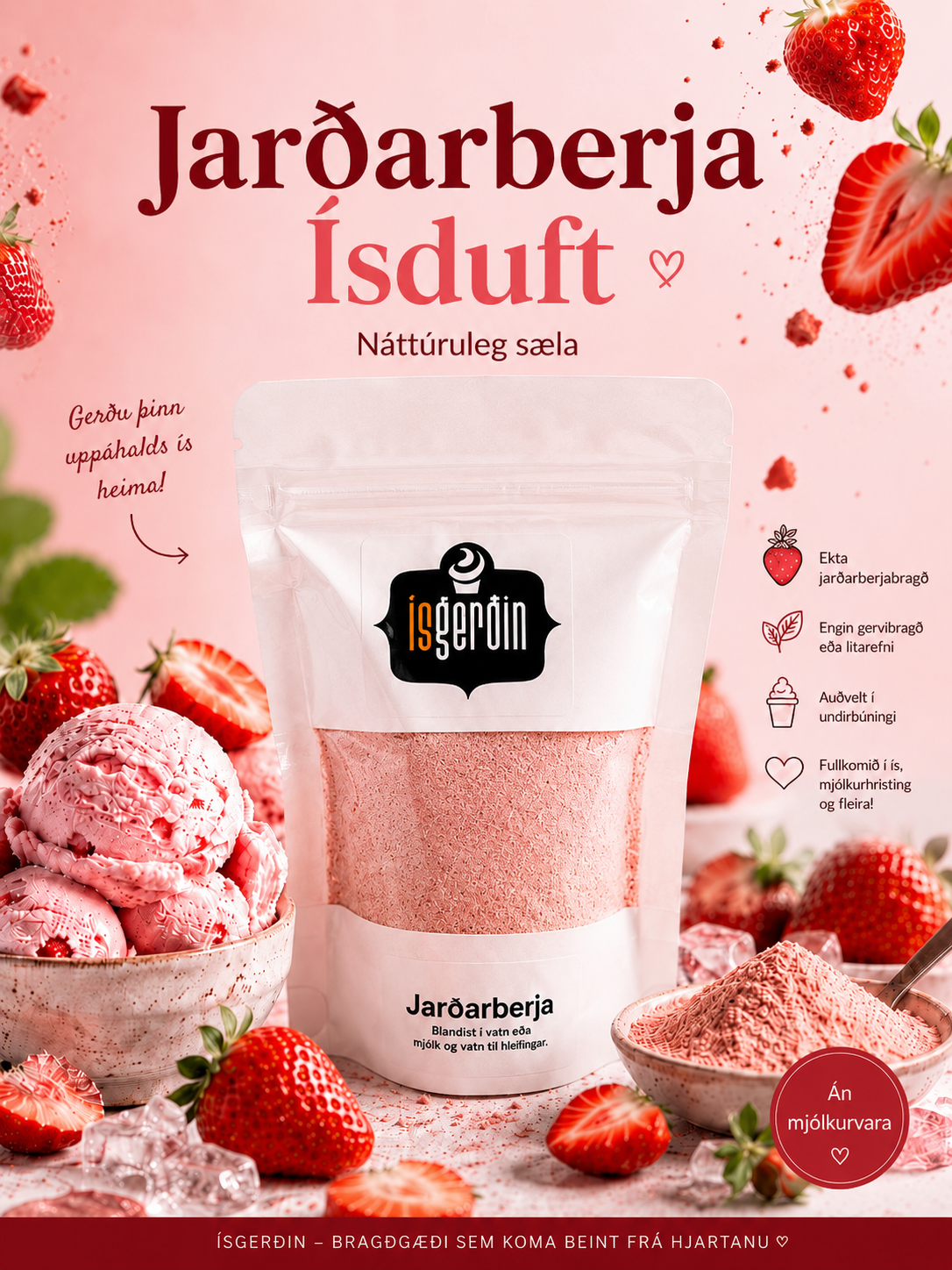 Ísduft - Jarðarberja